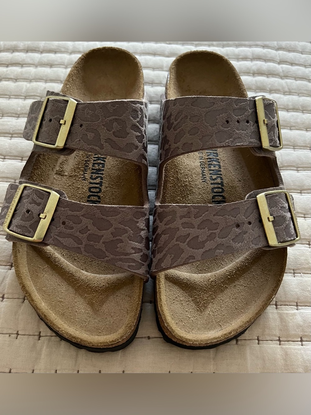 NWOT Birkenstock Arizona Birko-Flor Women's Sandals Leo Gray/Taupe